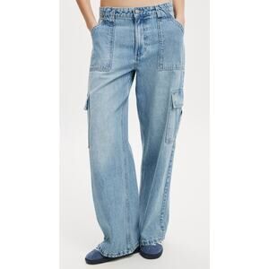 Cotton On Relaxed Cargo Jean Women 6 Blue Light Wash Y2K Wide Leg Pockets Casual